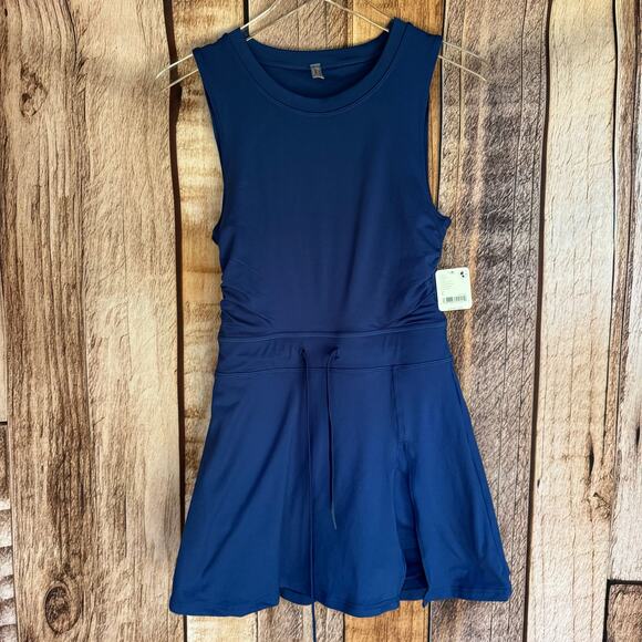 Free People Movement Easy Does It Dress Blue Open Back Built in Shorts Small NWT - Picture 1 of 9